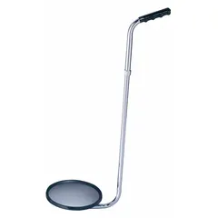 Round glass inspection mirror with a 6-inch diameter and metal frame. Designed for visual inspection of confined or obstructed areas in maintenance and repair tasks. Includes wheels for mobility.