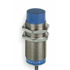 Cylindrical inductive proximity sensor with built-in connector, unshielded, NPN output. Operates on 12-24V DC supply voltage. Used for non-contact detection of metallic objects in industrial automation applications such as position sensing, part detection, and machine control.