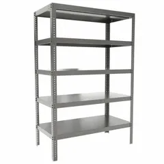 This extra-heavy-duty bolted standalone open metal shelving unit from DURHAM MFG features a steel frame and steel shelves. Overall dimensions are 48 inches by 24 inches by 72 inches high, with five shelves. The unit is unassembled and finished in gray. Suitable for industrial storage of heavy parts, tools, and bulk materials in warehouses, factories, and maintenance shops.