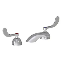 Cast brass widespread handle bathroom faucet with polished chrome finish. Includes mounting hardware. Flow rate 0.5 gpm. Suitable for bathroom sinks requiring a widespread configuration.