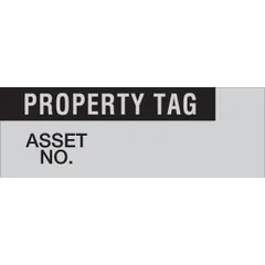 Silver, matte aluminum rectangle label measuring 1 1/2 in wide by 1/2 in high. Designed for indoor use with English text. Suitable for asset tracking and inventory identification on equipment, shelves, and bins in industrial facilities. Pack of 25.