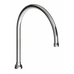 This standard gooseneck faucet spout is constructed of brass with a polished chrome finish. It features a laminar flow pattern and a UNEF connection. Mounting hardware is included. Suitable for use in commercial kitchens, laboratories, and industrial wash stations.