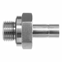 This straight compression fitting connects 3/8 in OD tubing to a 3/8 in pipe thread. It features a single-ferrule design in stainless steel, clean and bagged for critical service. Suitable for hydraulic, pneumatic, and instrumentation systems requiring leak-free connections
