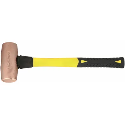 AMERICAN Copper Mallet: Fiberglass Handle, Textured Grip, 5 lb Head Wt, 2 in Dia - Copper Mallets