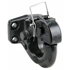 This pintle hook is constructed from steel with a powder-coated finish. It has a gross trailer weight capacity of 30,000 lb. Typical applications include heavy-duty towing in material handling, construction, and industrial settings.