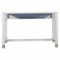 Steel base stand designed to support fume hoods in laboratory and industrial ventilation setups. Open-frame construction with no doors or drawers. Overall width 4 1/4 ft, overall depth 4 ft