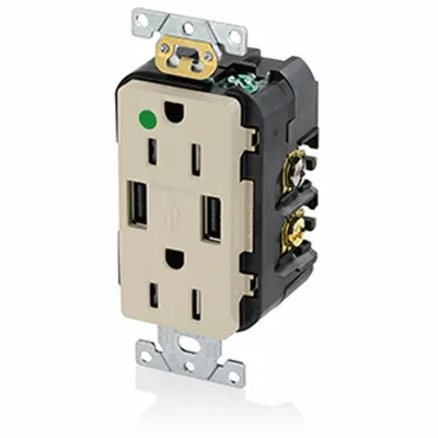 LEVITON T5632-HGI Hospital-Grade Duplex USB Receptacle - Hospital-Grade Receptacles with USB Chargers