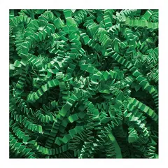 Green crinkle paper for cushioning and void-fill in packaging. Suitable for protecting fragile items during shipping and for decorative use in gift baskets and craft projects. Supplied as a single 10 lb unit.
