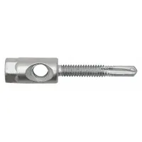 Steel screw-type rod hanger for horizontal or vertical mounting of threaded rod. Overall length 2-1/2 in, screw size 1/4 in. Suitable for suspending piping, conduit, or ductwork from steel structures. 25-pack