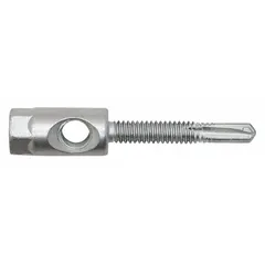 Steel screw-type rod hanger for horizontal or vertical mounting of threaded rod. Overall length 2-1/2 in, screw size 1/4 in. Suitable for suspending piping, conduit, or ductwork from steel structures. 25-pack.