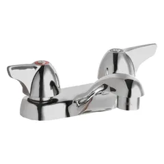 Centerset handle bathroom faucet constructed of cast brass with a polished chrome finish. Includes mounting hardware. Flow rate of 2.2 gpm. Suitable for lavatory sinks in commercial and residential settings.