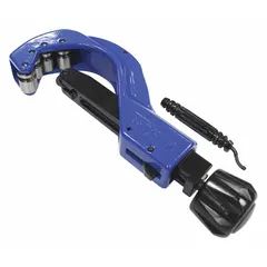 This full-size tubing cutter is designed for cutting copper, brass, aluminum, and thin-wall steel tubing. It features a quick-acting standard wheel mechanism and an aluminum body. Cutting capacity ranges from 1/4 in to 2 11/16 in OD. Commonly used in plumbing, HVAC, and refrigeration applications.