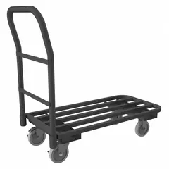 This flow-through platform truck from DURHAM MFG features a 35 7/8 in L x 24 in W x 8 5/8 in H deck made of 14 ga tube steel in gray. It has no side panels, allowing loading and unloading from any direction, and is equipped with (2) swivel casters. Suitable for moving heavy loads in industrial facilities, warehouses, and distribution centers.