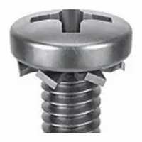 Pre-assembled machine screw with external tooth lock washer, #6-32 thread, 7/16 in length, stainless steel, passivated finish, pan head, #2 drive size. The lock washer bites into the mating surface to resist loosening under vibration. Suitable for general industrial fastening applications