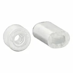 This aluminum ferrule and stop is used for cable termination and anchoring in rigging, lifting, and mechanical systems. It provides a secure stopping point for cable ends. Overall height 4 9/16 in, overall width 2 23/32 in. Supplied as a pair.