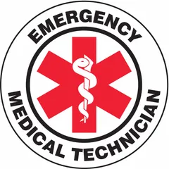 2 1/4 in diameter hard hat label with English text and engineer-grade retroreflective material. Used to identify emergency medical technicians on hard hats in industrial and construction environments.