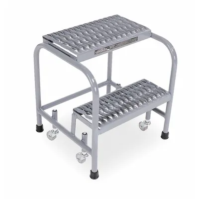 COTTERMAN Step Stool: 1.7 ft Overall Ht, 450 lb Load Cap, 2 Steps, Stainless Steel - Rolling Step Stools