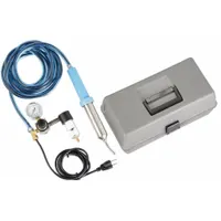 This plastic welding kit operates at 650 W at 120 V and is suitable for thermoplastic materials up to 3/4 in thickness. It is used for fabrication, repair, and assembly of plastic components such as tanks, ducts, and liners in industrial and commercial settings