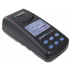 This single-parameter colorimeter measures chlorine concentration in water. It features a digital display, LED light source, and operates at four wavelengths (428, 525, 568, 635 nm) with 2% accuracy. Includes four sample vials. Suitable for water quality testing in treatment, pools, and industrial processes.