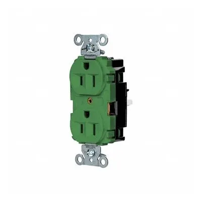 HUBBELL 5262STGN Duplex Receptacle, 5-15R, Green, 125V AC, 15A, 2-Pole/3-Wire - General Purpose Receptacles