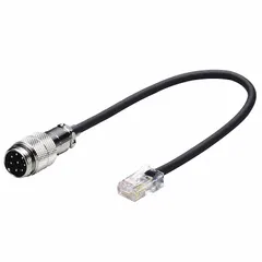 This ICOM microphone adapter cable connects an 8-pin radio connection to an 8-pin accessory connection. Compatible with Icom radio series 2300H, 2730A, 7100, and V3500, including model ID5100A. Used in amateur radio and professional two-way radio setups to enable microphone connectivity.