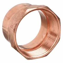 Wrot copper adapter with 1/2 in CTS cup end for soldering onto copper tube and 1/2 in FNPT end for connecting to male threaded pipe. Used in plumbing and HVAC systems to transition from copper tubing to threaded connections.