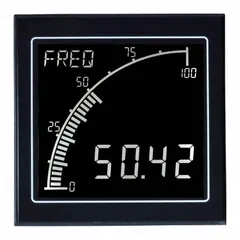 Multi-function digital panel meter with 9-digit display span (min 1, max 9,999). Red LCD display, 1% accuracy. Operates on 12 V AC–24 V AC or 12 V DC–24 V DC. Includes internal removable terminal blocks and RS-485 communication. Used for measuring and displaying electrical parameters in control panels and automation systems.