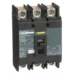 This 3-pole molded case circuit breaker is rated 175 A with a maximum interrupting rating of 10 kA at 240 V AC. It features a fixed instantaneous trip and line/load lug terminals for ABC phase connection. Suitable for overcurrent protection in branch circuits within panelboards and switchboards.