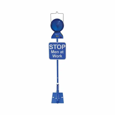 RAILHEAD GEAR Stop Men at Work Railroad Flag Sign with Lights, Blue, Solar - Stop Men at Work Railroad Flag Signs with Lights