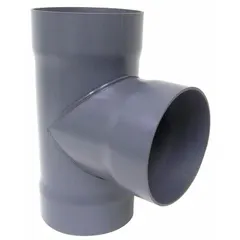 This PVC duct tee is designed for 12-inch duct diameter systems, with a 12 3/4-inch inlet and outlet diameter and an overall length of 22 3/4 inches. It is used to branch airflow in industrial ventilation and fume exhaust systems, connecting a main duct line to a secondary run for efficient air distribution.