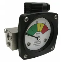 Differential pressure indicator with switch for monitoring pressure drop across filters, pumps, or heat exchangers. Features a 3-color dial with transition points at 0-20 psid (green), 20-30 psid (yellow), and 30-50 psid (red). Accuracy ±5% of full scale. Viton sensor and stainless steel housing