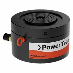 Single-acting low profile hydraulic ram with 220 ton nominal capacity and 2 in nominal stroke length. Designed for high-force applications in confined spaces, used for lifting, pressing, or positioning heavy loads in industrial maintenance and heavy equipment repair.