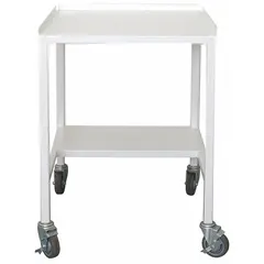 Mobile cart for supporting benchtop fume hoods. Constructed from powder-coated steel. Overall dimensions: 40 in width, 28 in depth, 34 in height. No doors or drawers. Suitable for laboratory use where repositioning of equipment is required.