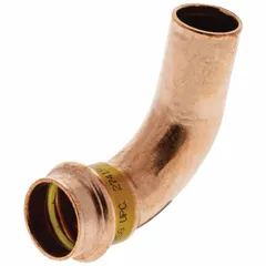 This 90° press elbow fitting is made of copper or bronze and connects 1-1/4 in CTS pipe. It is used in gas copper or bronze tube systems for changing direction in tight spaces. Suitable for commercial and industrial gas piping applications.