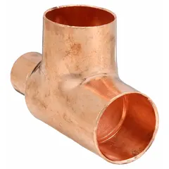 This wrot copper tee joins three copper tube branches in plumbing, HVAC, and industrial piping systems. Cup x Cup x Cup design accepts 2 in CTS, 1-1/2 in CTS, and 2 in CTS tubing for flow distribution in potable water or hydronic lines. Suitable for soldered joints.