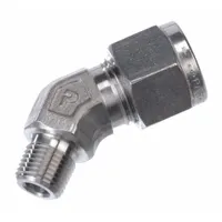 This double-ferrule stainless steel elbow connects 3/8 in OD tubing to a 1/8 in male NPT port. It is used in instrumentation, hydraulic, and process systems where leak-free, vibration-resistant connections are required