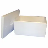 Cardboard insulated shipping container with white exterior and 1.5 in thick Styrofoam insert. Suitable for temperature-sensitive shipments requiring thermal protection during transit
