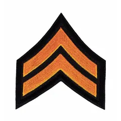 This embroidered insignia measures 3 inches and features a gold design on a black background. Constructed from polyester and rayon, it is supplied as a single pair (1 PR). The patch is designed for use as a rank insignia on uniforms, commonly applied in military, law enforcement, or security contexts.