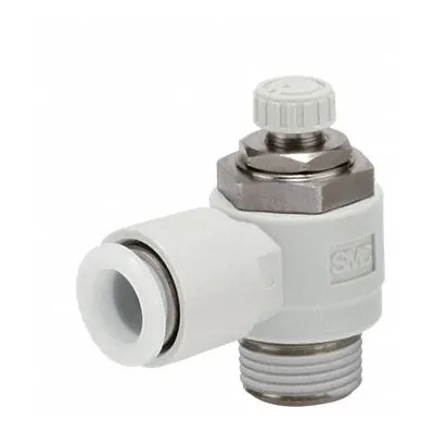 SMC Speed Control Valve: Elbow Fitting, Screw, 1/2 in Valve Body Size, 1/2 in Tube - Elbow-Style Speed Control Valves