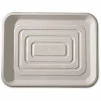 Rectangular single-compartment tray designed for use with heated carts in foodservice operations. Measures 14 in Lg x 18 in Wd x 1/4 in Ht. White, 100-pack. Not microwave safe