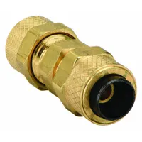 Brass compression fitting union for connecting two tubes of equal outer diameter in a straight line. Creep-resistant and self-aligning design ensures secure, leak-resistant joints in industrial tubing systems. Supplied in a 10-pack