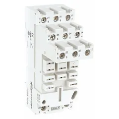 DIN-rail mounted socket for 11-pin relays. Rated 25 A with C socket configuration and finger-safe terminals. Suitable for mounting and connecting relays in control panels, automation systems, and motor control centers.