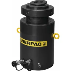 The ENERPAC HCRL20012 is a general purpose lock nut ram with a 200 ton nominal capacity, 12 in nominal stroke length, and 44.31 sq in effective area. It is designed for load-holding applications in industrial settings such as lifting, pressing, and structural support.