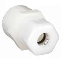 Compression x FNPTF adapter made of nylon. Connects 3/8 in OD tubing to a 1/4 in female NPT threaded port. Used in pneumatic, instrumentation, and general-purpose fluid handling systems for leak-resistant joints