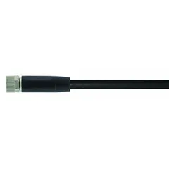 Single-ended cordset with M8 female straight connector on one end and bare wire on the other. Features 3 pins, 24 AWG wire, 1.5 m cable length, black PUR jacket, and IP67 rating. Suitable for connecting sensors or actuators in industrial automation where twisting motion is present.