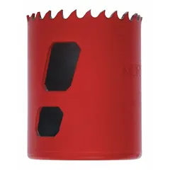 Multi-material-cutting hole saw with 1-3/4 in diameter, 5/6 teeth per inch, and 5/8"-18 thread size. Maximum cutting depth of 1-7/8 in. Designed for use without an arbor, suitable for cutting holes in metal, wood, and plastic in fabrication, construction, and maintenance tasks.