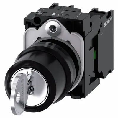 Siemens Selector Switch: 3 Position, 22 mm Panel Mounting Size, 2NO - Panel-Mounted Key Switches with Contacts