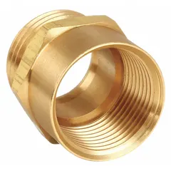 This rigid adapter connects garden hose threads (GHT) to NPT fittings, enabling transitions in water-handling setups. With a female x male gender configuration and 33 mm overall length, it supports secure connections in plumbing systems.