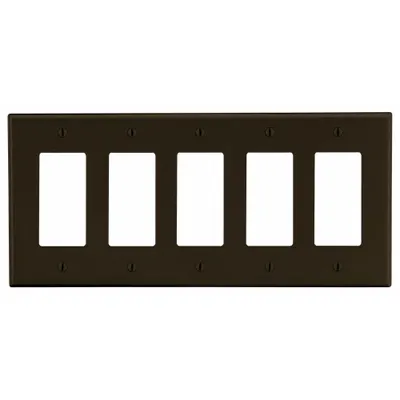 HUBBELL Wall Plate: Decorator-Rocker, 5 Gang, Brown - General Purpose Wall Plates