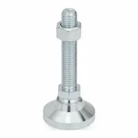 Swivel male leveling mount with M8 thread size and 32 mm stud length. Round base shape supports a load capacity of 14 kN. Used for leveling and stabilizing industrial machinery, equipment, and workstations